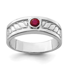 Sterling Silver Rhodium-plated Men's Ruby Ring - 3