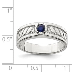 Sterling Silver Rhodium-plated Men's Blue Sapphire Ring - 6