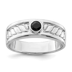 Sterling Silver Rhodium-plated Men's Onyx Ring - 15