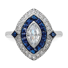 Sterling Silver Rhodium-plated CZ and Synthetic Blue Spinel Ring - 3