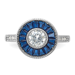 Sterling Silver Rhodium-plated Synthetic Blue Spinel and CZ Ring - 2