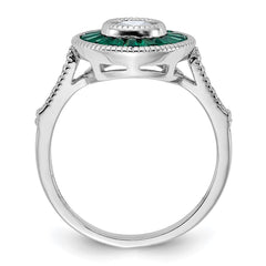 Sterling Silver Rhodium-plated Synthetic Green Spinel and CZ Ring - 2