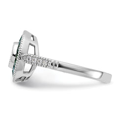 Sterling Silver Rhodium-plated Synthetic Green Spinel and CZ Ring - 2