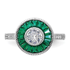 Sterling Silver Rhodium-plated Synthetic Green Spinel and CZ Ring - 2