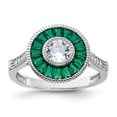 Sterling Silver Rhodium-plated Synthetic Green Spinel and CZ Ring - 2