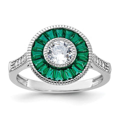 Sterling Silver Rhodium-plated Synthetic Green Spinel and CZ Ring - 2