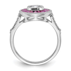 Sterling Silver Rhodium-plated Polished Created Ruby and CZ Ring - 3