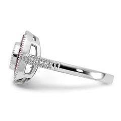 Sterling Silver Rhodium-plated Polished Created Ruby and CZ Ring - 3