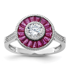 Sterling Silver Rhodium-plated Polished Created Ruby and CZ Ring - 3
