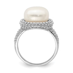 Sterling Silver Rhod-plat 11-12mm White FWC Pearl Ring - 2