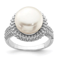 Sterling Silver Rhod-plat 11-12mm White FWC Pearl Ring - 2