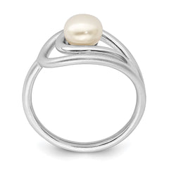 Sterling Silver Rhodium-plated Polished & Brushed (6-7mm) FWC Pearl Ring - 3