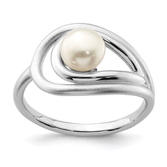 Sterling Silver Rhodium-plated Polished & Brushed (6-7mm) FWC Pearl Ring - 3