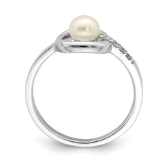 Sterling Silver Rhodium-plated CZ 5-6mm Button FWC Pearl in Circle Ring - 3