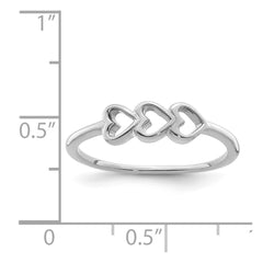Sterling Silver Rhodium Plated Hearts Ring - 3