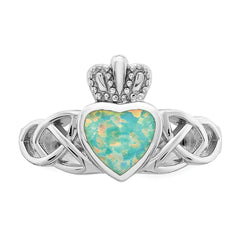 Sterling Silver Rhod-plated Lab Created Opal Celtic Knot Crown Ring - 2