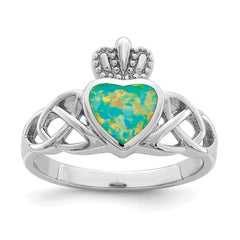 Sterling Silver Rhod-plated Lab Created Opal Celtic Knot Crown Ring - 2