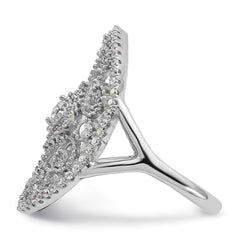 Sterling Silver Rhodium-plated CZ Filigree Oval Ring - 3