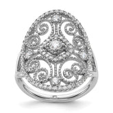 Sterling Silver Rhodium-plated CZ Filigree Oval Ring - 3