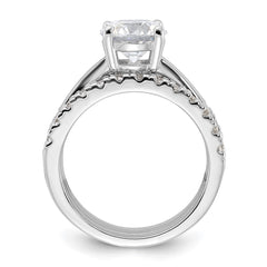 Sterling Silver Rhodium-plated 8mm CZ Solitaire & 2 CZ Bands Set - 3