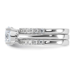 Sterling Silver Rhodium-plated 8mm CZ Solitaire & 2 CZ Bands Set - 2
