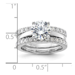 Sterling Silver Rhodium-plated 8mm CZ Solitaire & 2 CZ Bands Set - 3