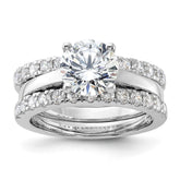 Sterling Silver Rhodium-plated 8mm CZ Solitaire & 2 CZ Bands Set - 2