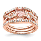 Sterling Silver Rose-tone 3 Piece Pink Crystal & CZ Ring Set - 2