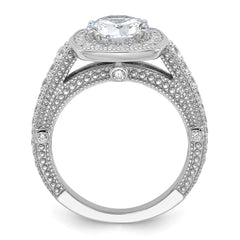 Sterling Silver Rhodium-plated 8mm Center CZ Halo Ring