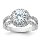 Sterling Silver Rhodium-plated Halo 8mm Center CZ Ring - 3