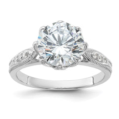 Sterling Silver Rhodium-plated 9mm CZ Ring - 3