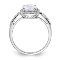 Sterling Silver Rhodium-plated 9x7 Cushion CZ Ring - 2