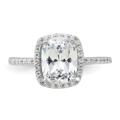 Sterling Silver Rhodium-plated 9x7 Cushion CZ Ring - 2