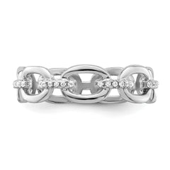 Sterling Silver Rhodium-plated CZ Bars & Oval Links Band - 3