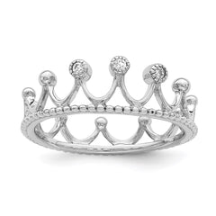 Sterling Silver Rhodium-Plated CZ Crown Ring - 2