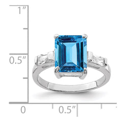 Sterling Silver Rhodium Blue Topaz Ring - 9