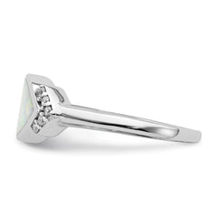 Sterling Silver Rhodium-plated Marquise Lab created Opal & CZ Ring - 2