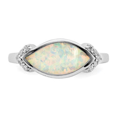 Sterling Silver Rhodium-plated Marquise Lab created Opal & CZ Ring - 2