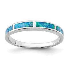 Sterling Silver Rhodium-plated Lab Created Blue Opal Inlay Band - 3