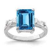 Sterling Silver Rhodium Blue Topaz Ring - 6