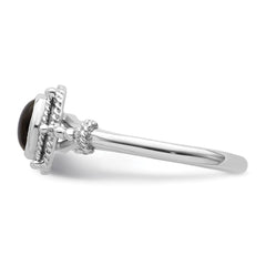 Sterling Silver Rhodium-plated with Black Oval Onyx Stone Ring - 2