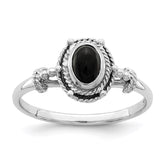Sterling Silver Rhodium-plated with Black Oval Onyx Stone Ring - 2