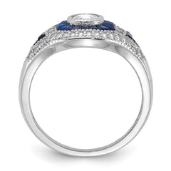 Sterling Silver Rhodium-plated Synthetic Blue Spinel & CZ Ring - 5