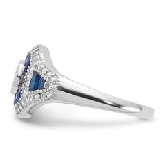 Sterling Silver Rhodium-plated Lab Created Blue Spinel & CZ Ring