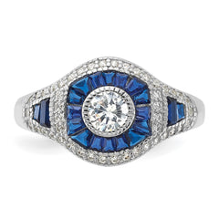 Sterling Silver Rhodium-plated Synthetic Blue Spinel & CZ Ring - 5