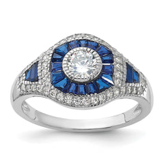 Sterling Silver Rhodium-plated Synthetic Blue Spinel & CZ Ring - 5