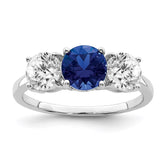 Sterling Silver Rhodium-plated Created Spinel & CZ 3 Stone Ring - 3