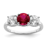 Sterling Silver Rhodium-plated Created Corundum & CZ 3 Stone Ring