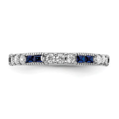 Sterling Silver Rhodium-plated Lab Cr Blue Spinel & CZ Ring - 2