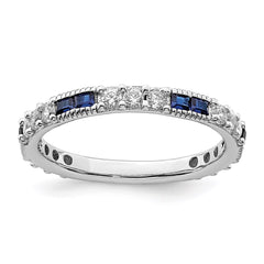 Sterling Silver Rhodium-plated Lab Cr Blue Spinel & CZ Ring - 2